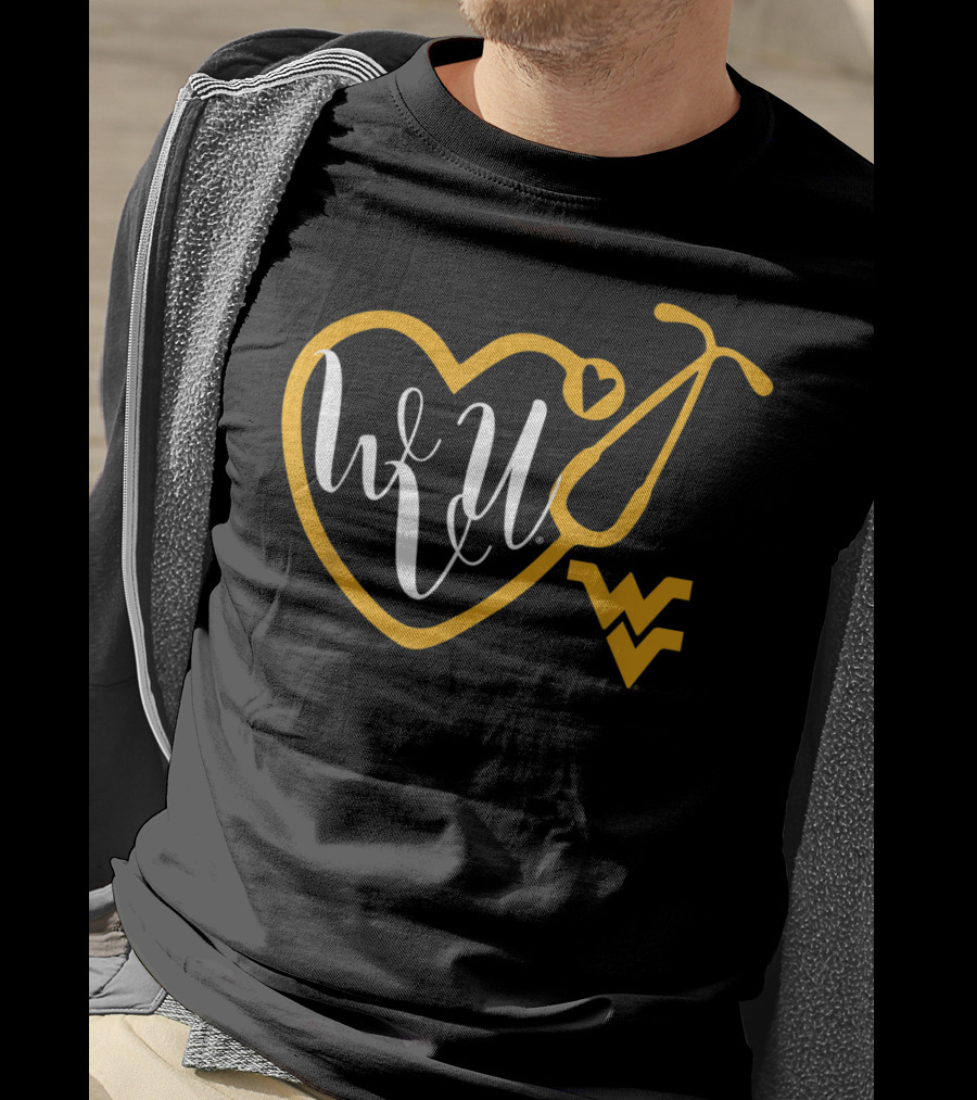 WVU West Virginia Mountaineers Nurse Heart Stethoscope T-Shirt