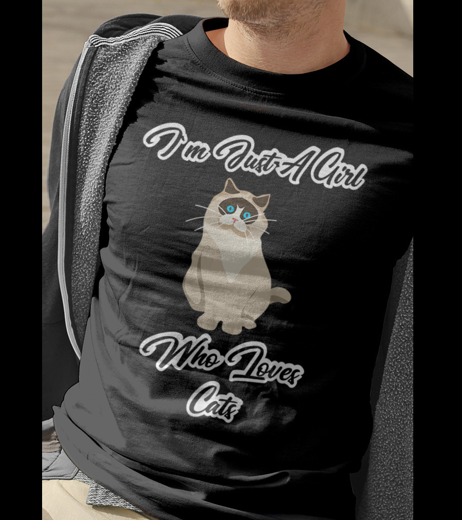 I'm Just A Girl Who Loves Cats With Cartoon Cat T-Shirt
