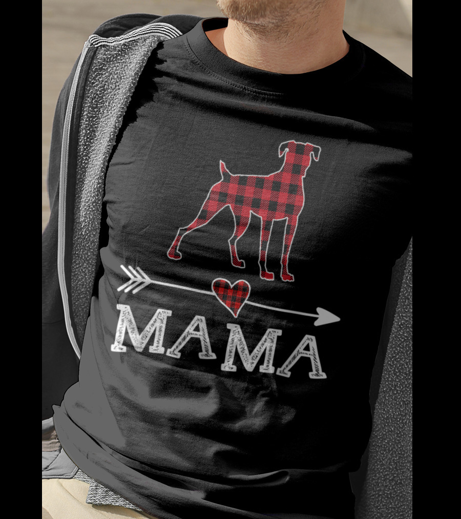 Mama Red Plaid Boxer Dog Heart Buffalo T-Shirt