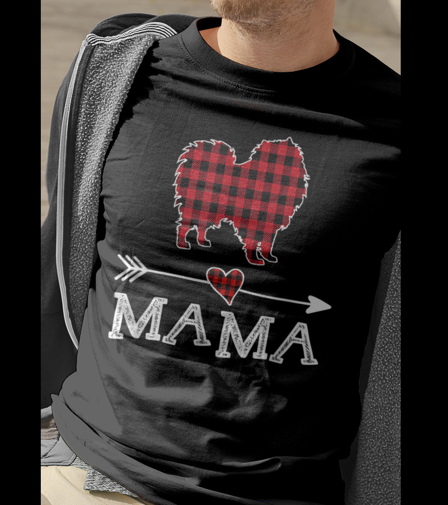 Plaid Keeshond Heart Mama Buffalo Dog Mom Arrow T-Shirt