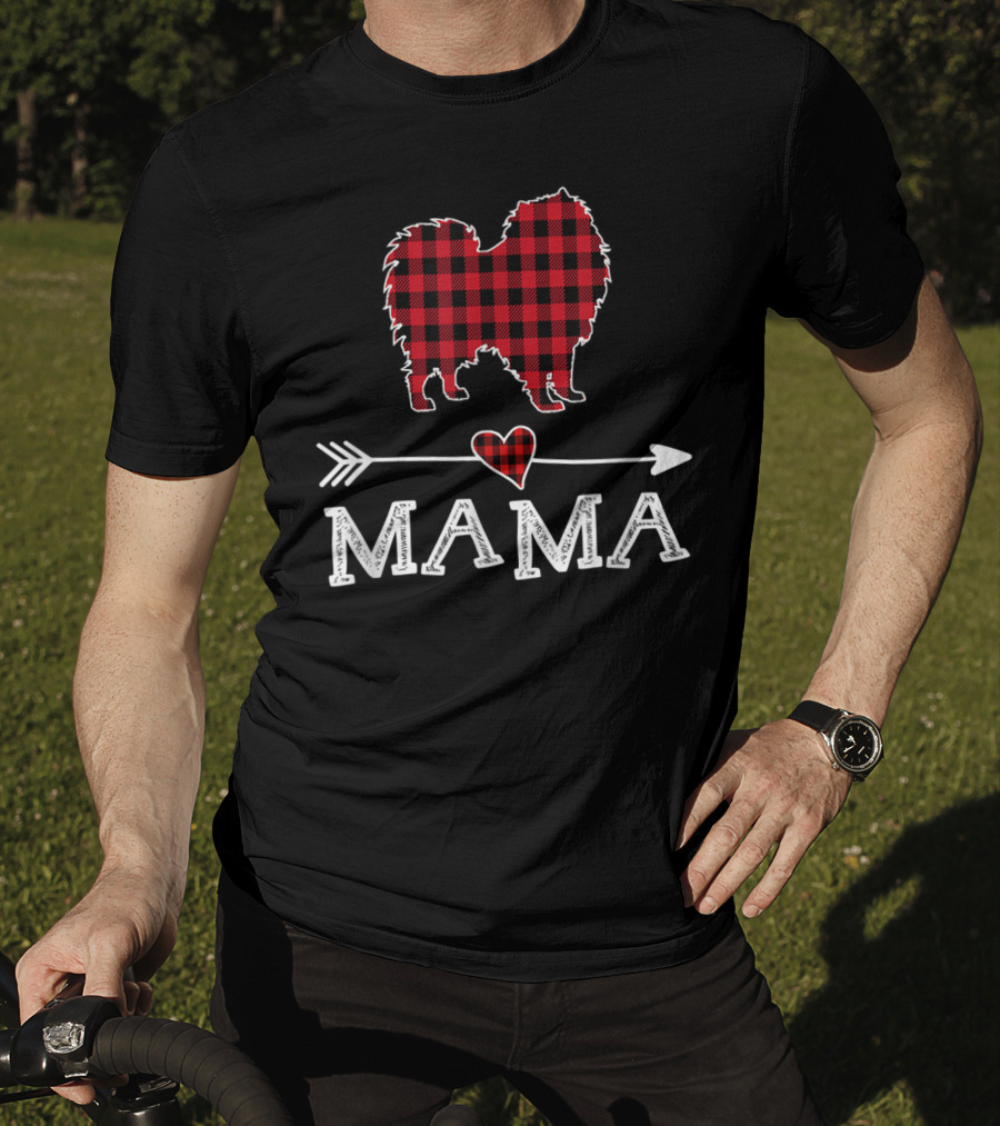 Plaid Keeshond Heart Mama Buffalo Dog Mom Arrow T-Shirt