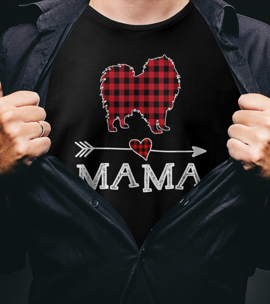 Plaid Keeshond Heart Mama Buffalo Dog Mom Arrow T-Shirt