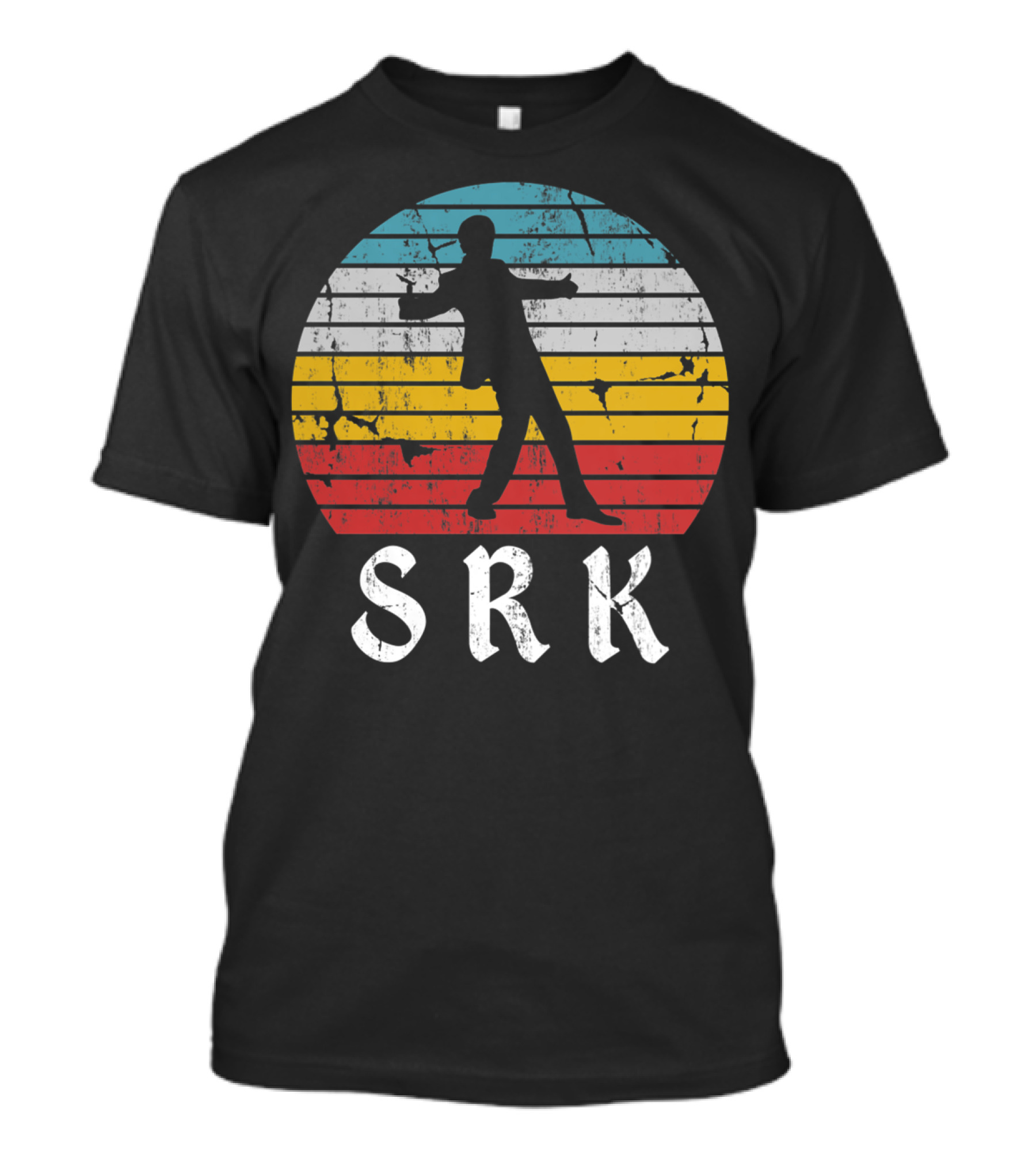 SRK Pose With Retro India Silhouette And Stripes T-Shirt
