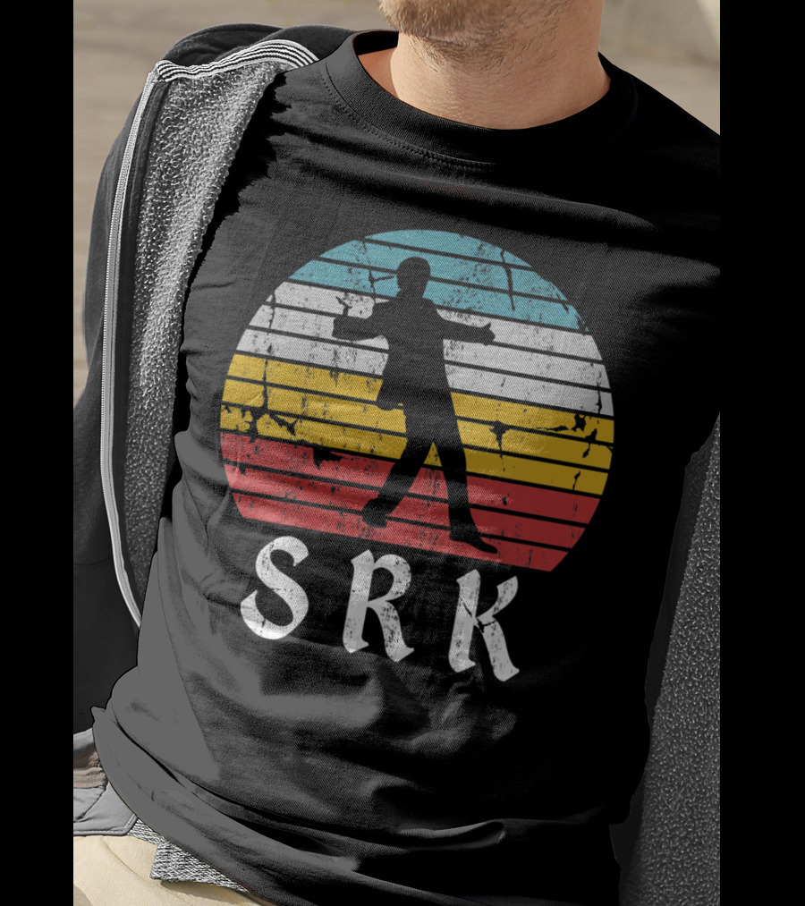 SRK Pose With Retro India Silhouette And Stripes T-Shirt