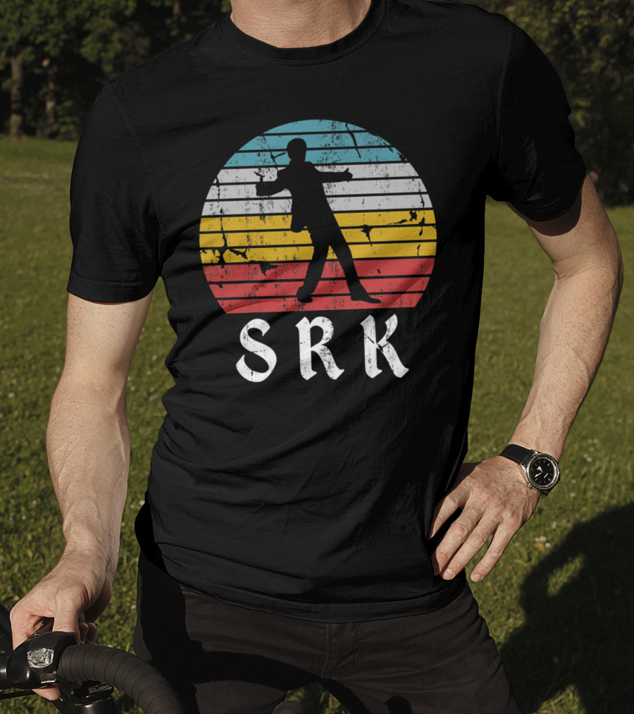 SRK Pose With Retro India Silhouette And Stripes T-Shirt
