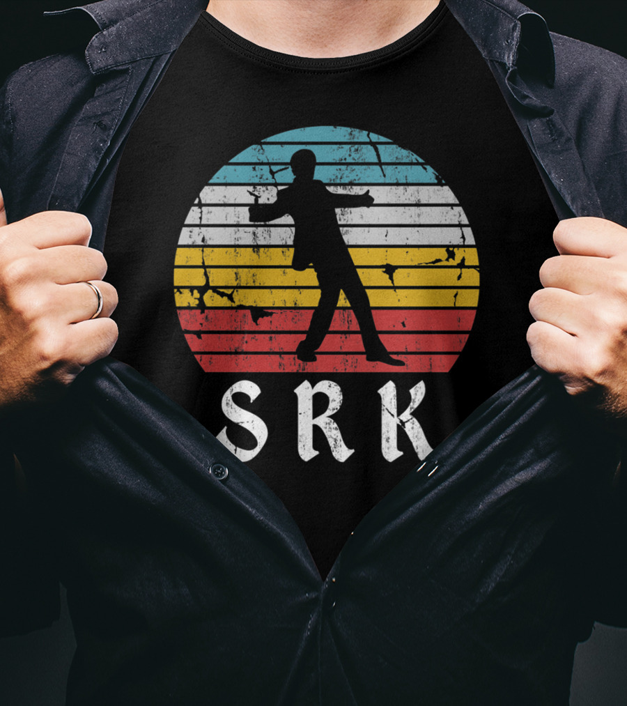 SRK Pose With Retro India Silhouette And Stripes T-Shirt