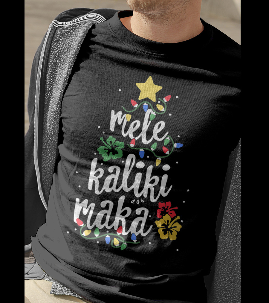 Mele Kalikimaka Hawaiian Christmas Lights And Hibiscus Holiday T-Shirt