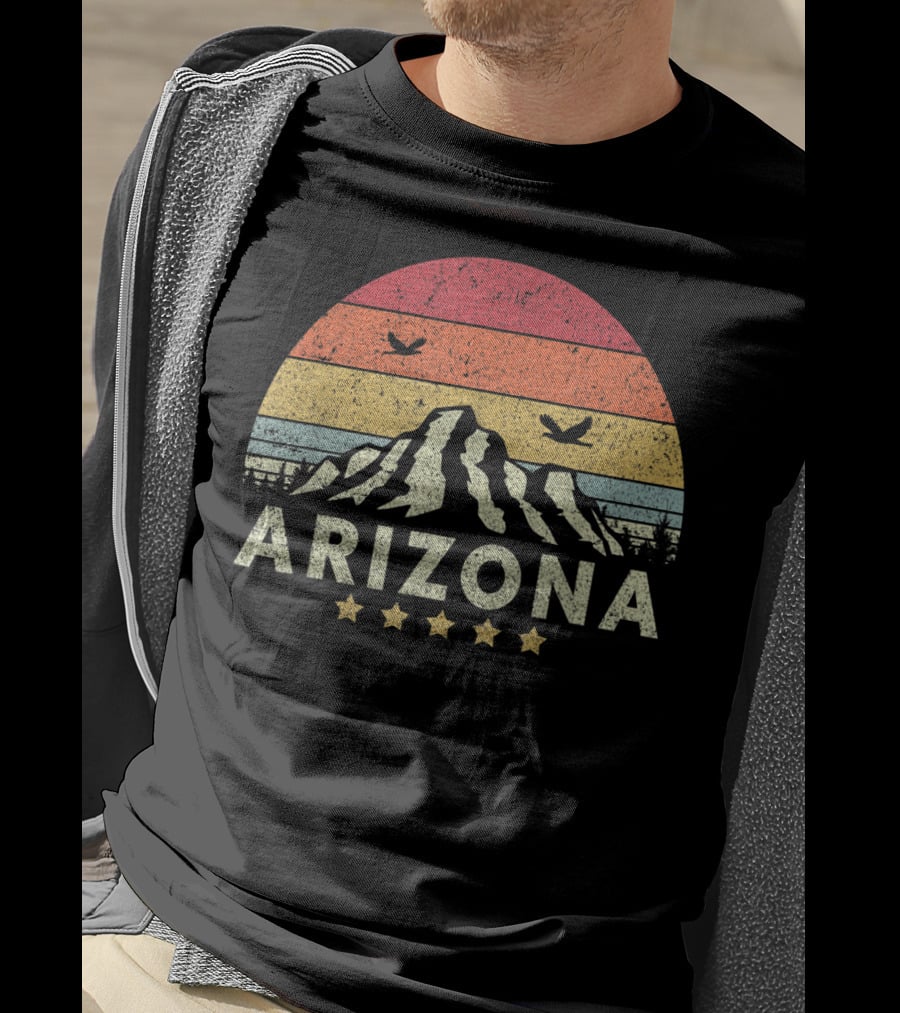 Arizona Retro Mountain And Sunset With Stars T-Shirt