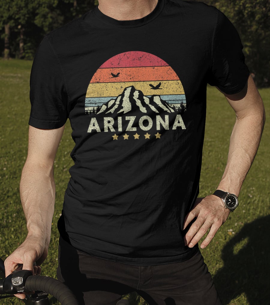 Arizona Retro Mountain And Sunset With Stars T-Shirt