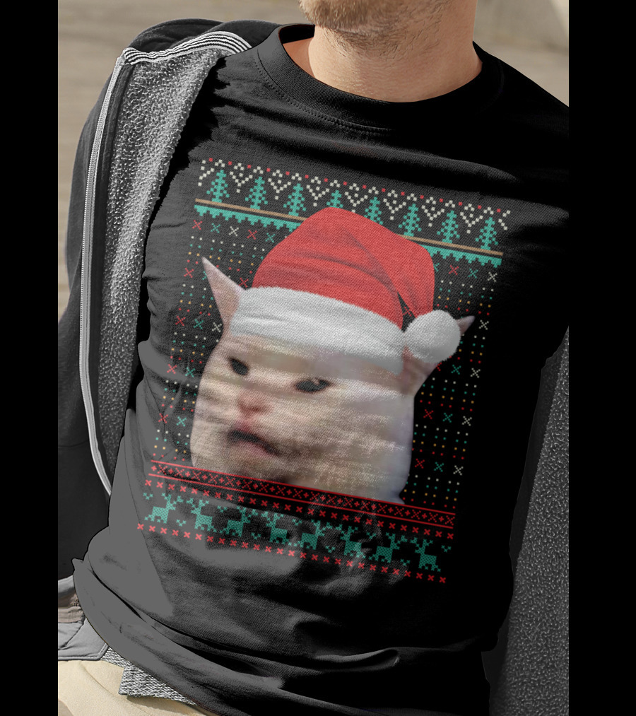 Cat Ugly Santa Hat Christmas Sweater Meme T-Shirt