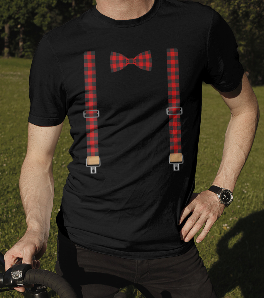 Christmas Buffalo Plaid Bow Tie And Suspenders T-Shirt