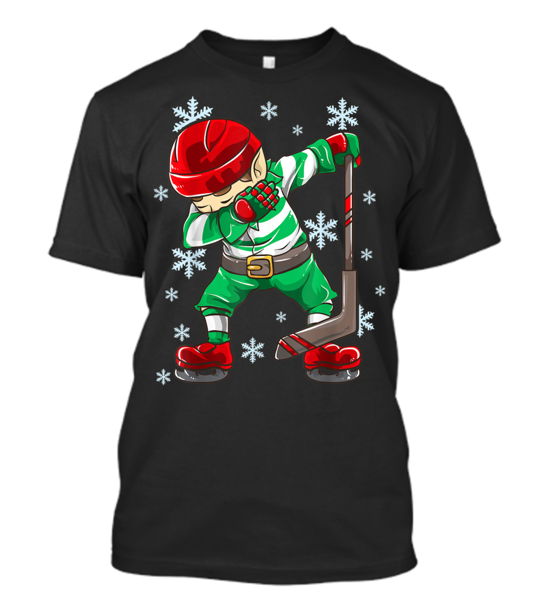 Christmas Elf Dabbing Ice Hockey Snowflake Squad T-Shirt