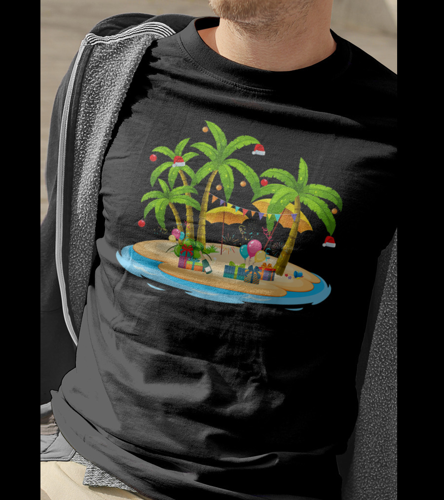 Tropical Christmas Island With Palm Trees And Coconuts T-Shirt