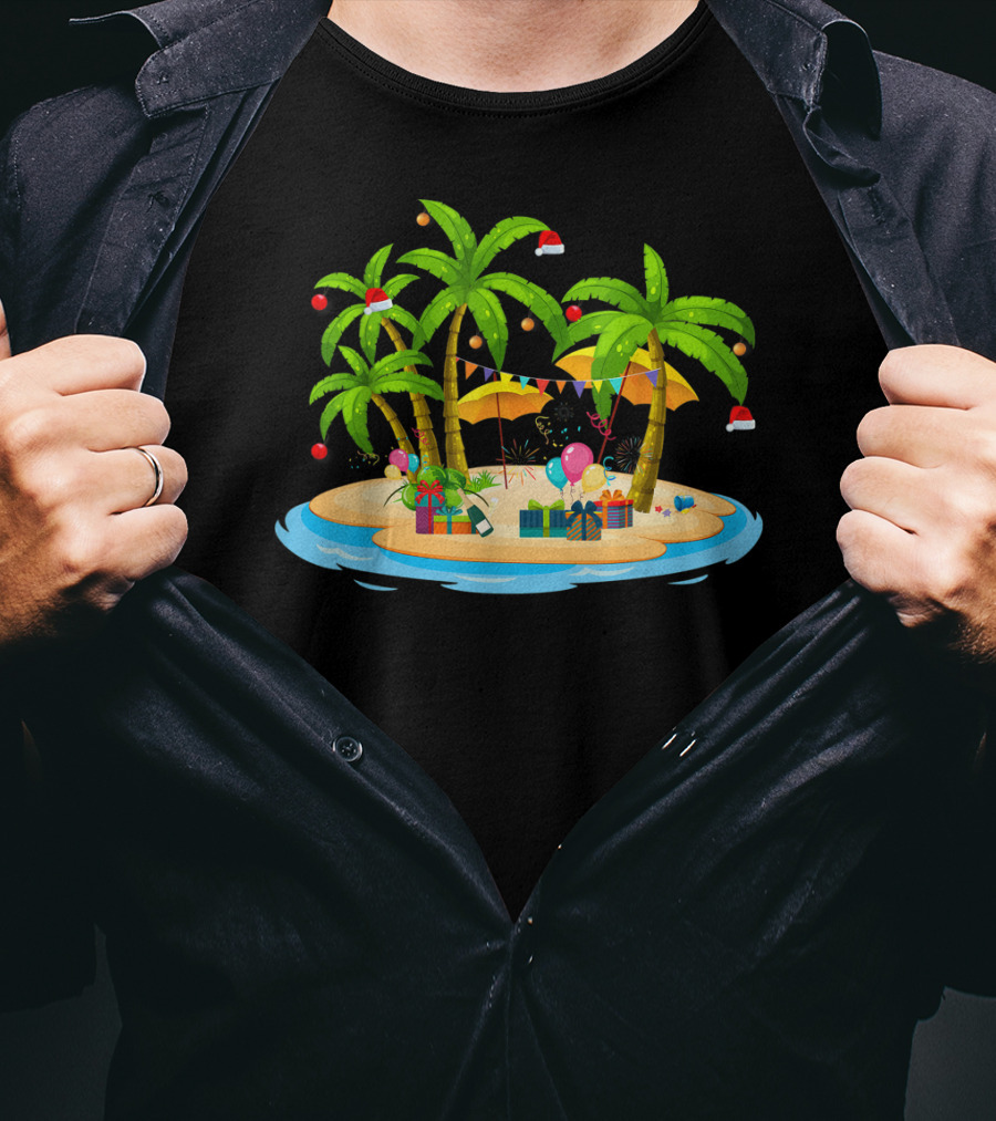 Tropical Christmas Island With Palm Trees And Coconuts T-Shirt