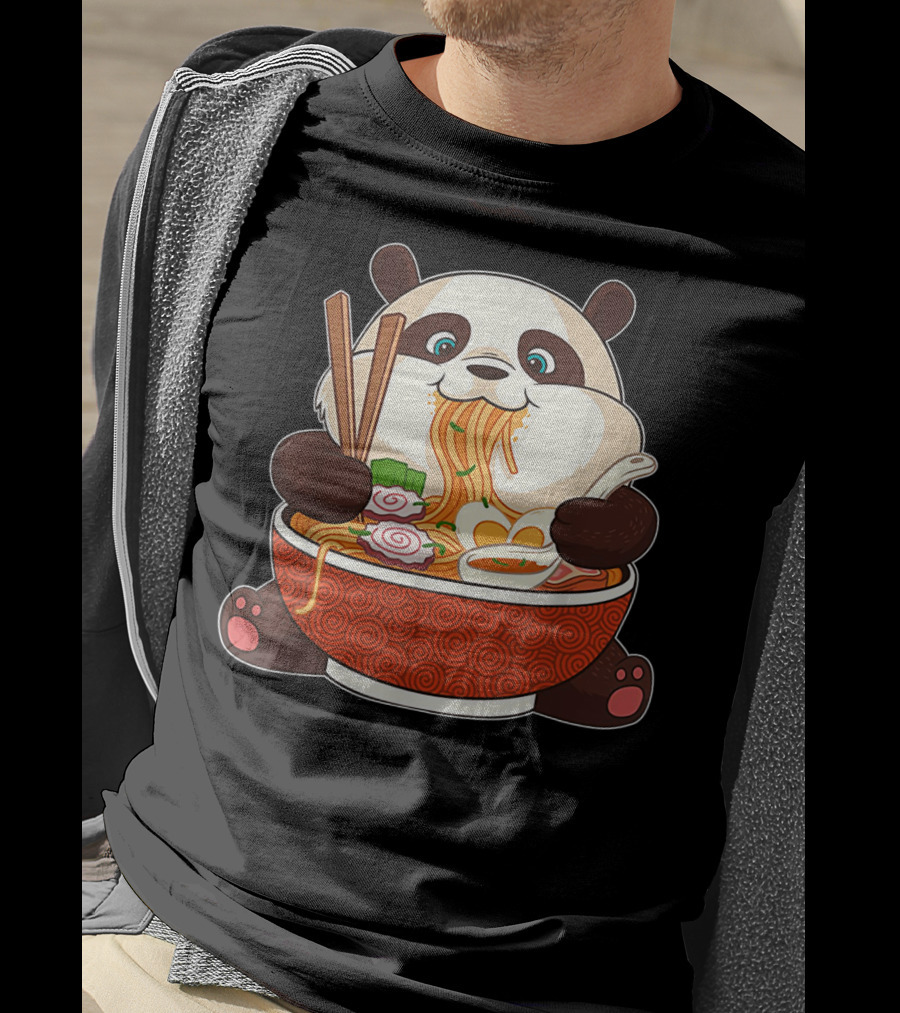 Cute Panda Bear Enjoying Japanese Ramen Noodles T-Shirt