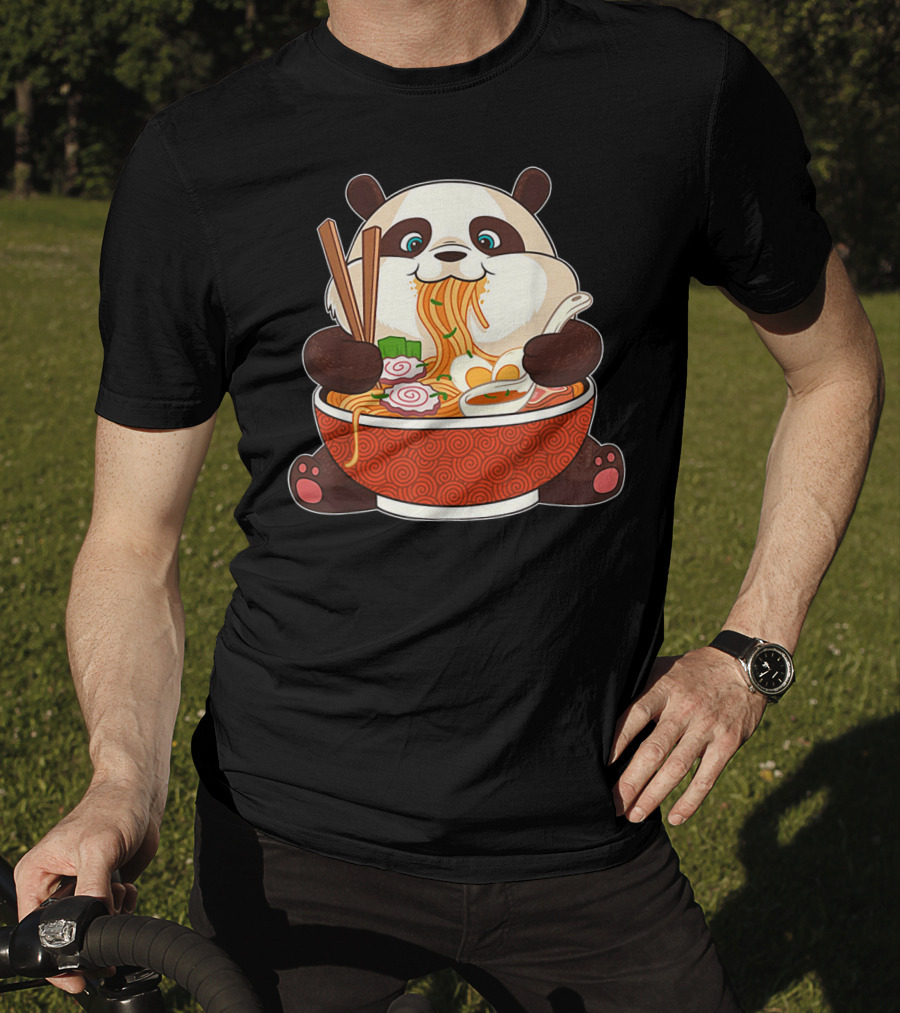 Cute Panda Bear Enjoying Japanese Ramen Noodles T-Shirt