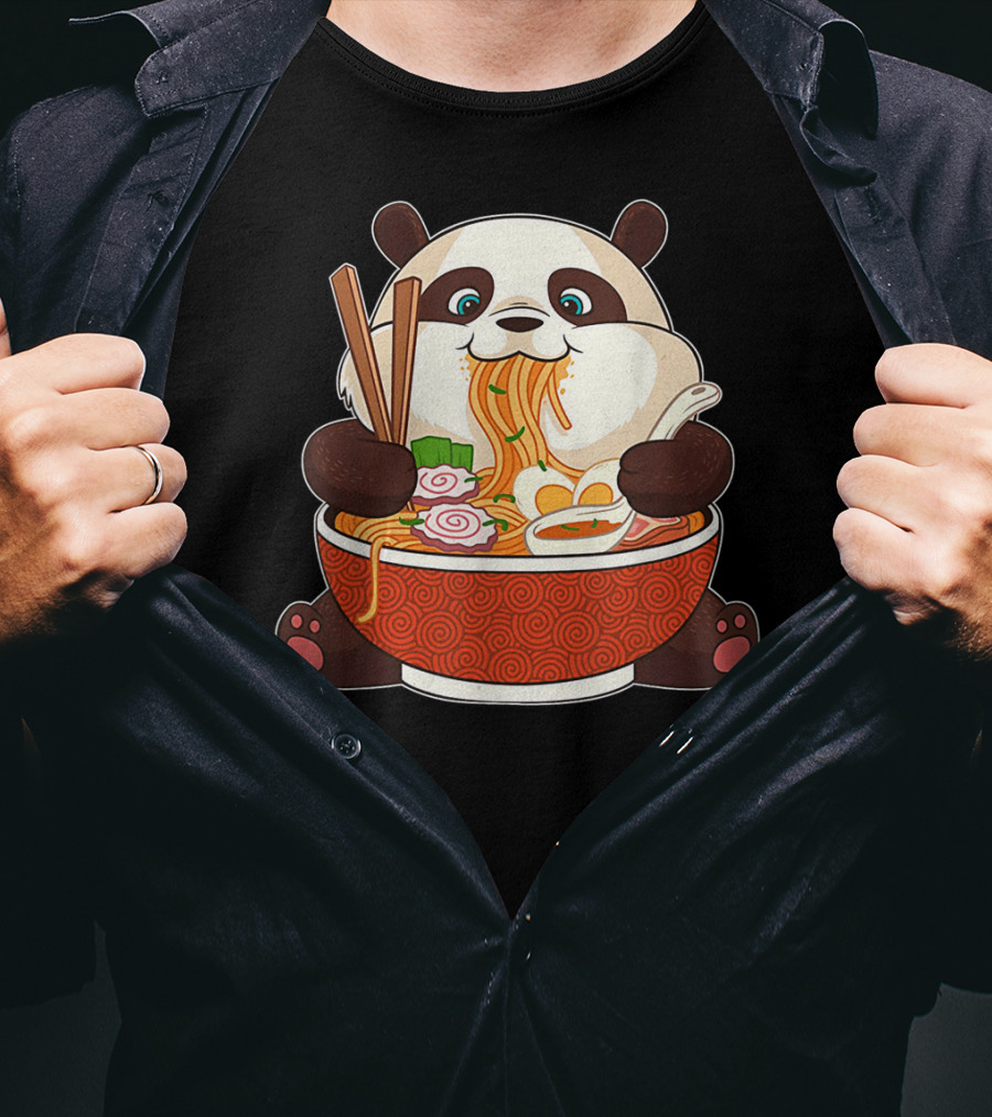 Cute Panda Bear Enjoying Japanese Ramen Noodles T-Shirt