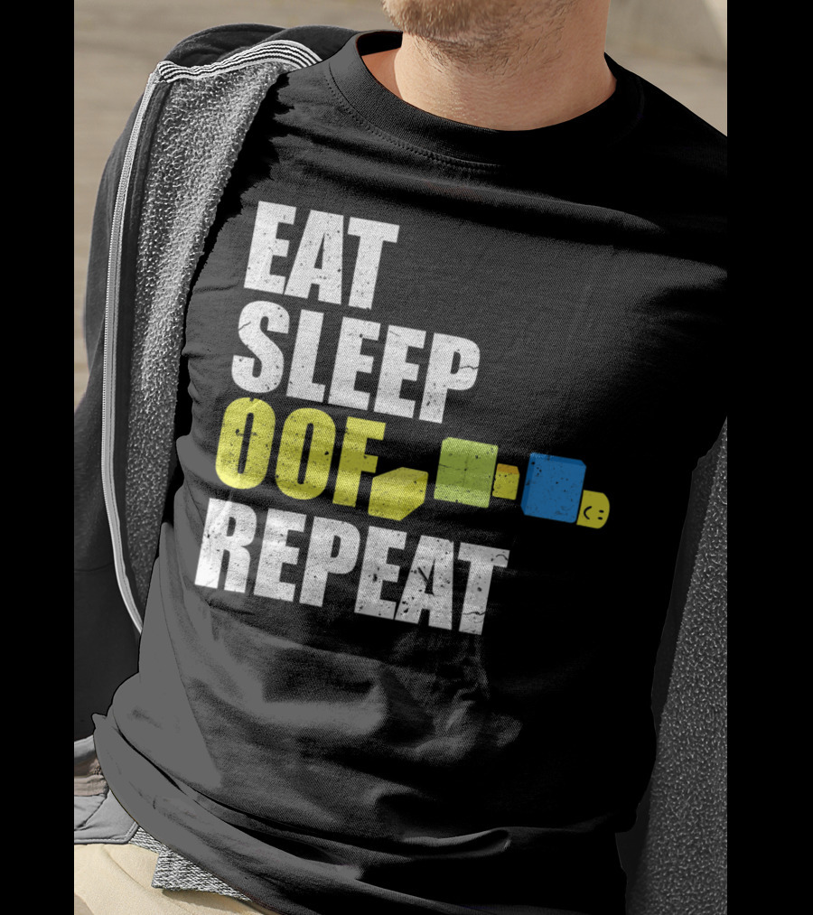 Eat Sleep Oof Repeat Gamers Blocky Character Banner T-Shirt