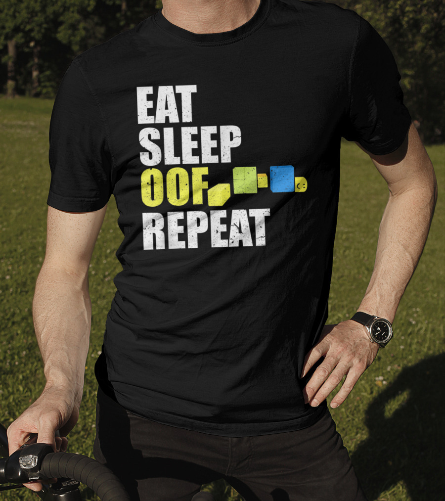 Eat Sleep Oof Repeat Gamers Blocky Character Banner T-Shirt