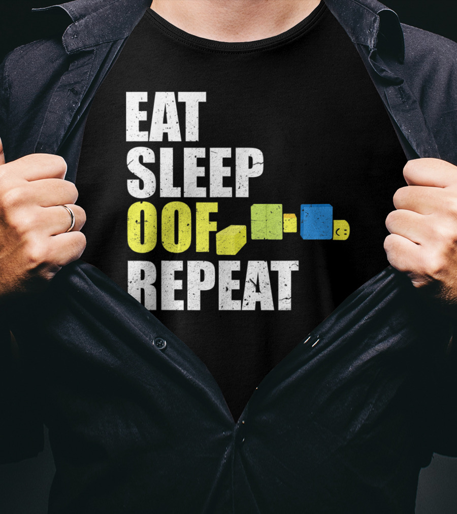 Eat Sleep Oof Repeat Gamers Blocky Character Banner T-Shirt