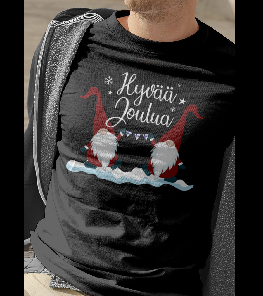 Hyvää Joulua Finnish Merry Christmas Finland Gnomes T-Shirt