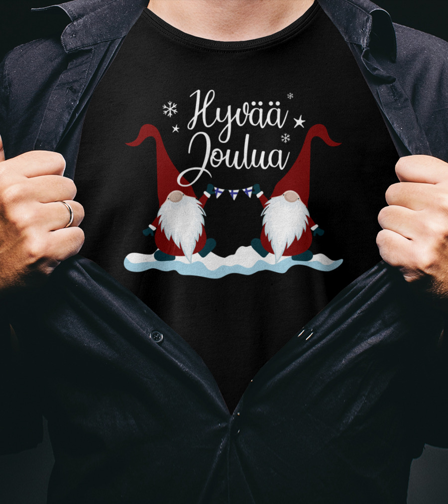 Hyvää Joulua Finnish Merry Christmas Finland Gnomes T-Shirt
