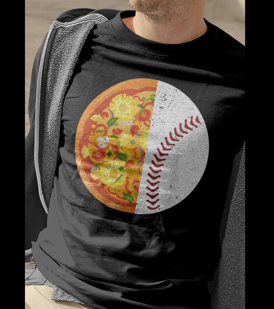 Funny Baseball Lover Eat Pizza Half Sport Pizza Baseball T-Shirt