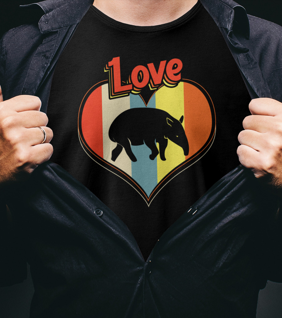 Love Heart Tapir Vintage Stripe T-Shirt
