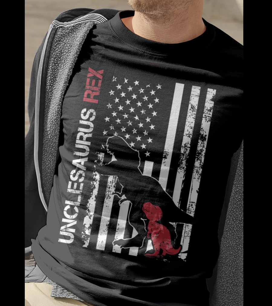 Unclesaurus Rex Dinosaur USA Flag Family T-Shirt