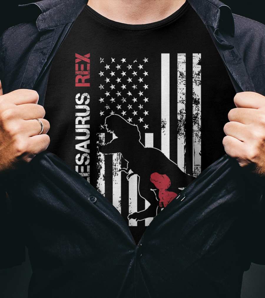 Unclesaurus Rex Dinosaur USA Flag Family T-Shirt