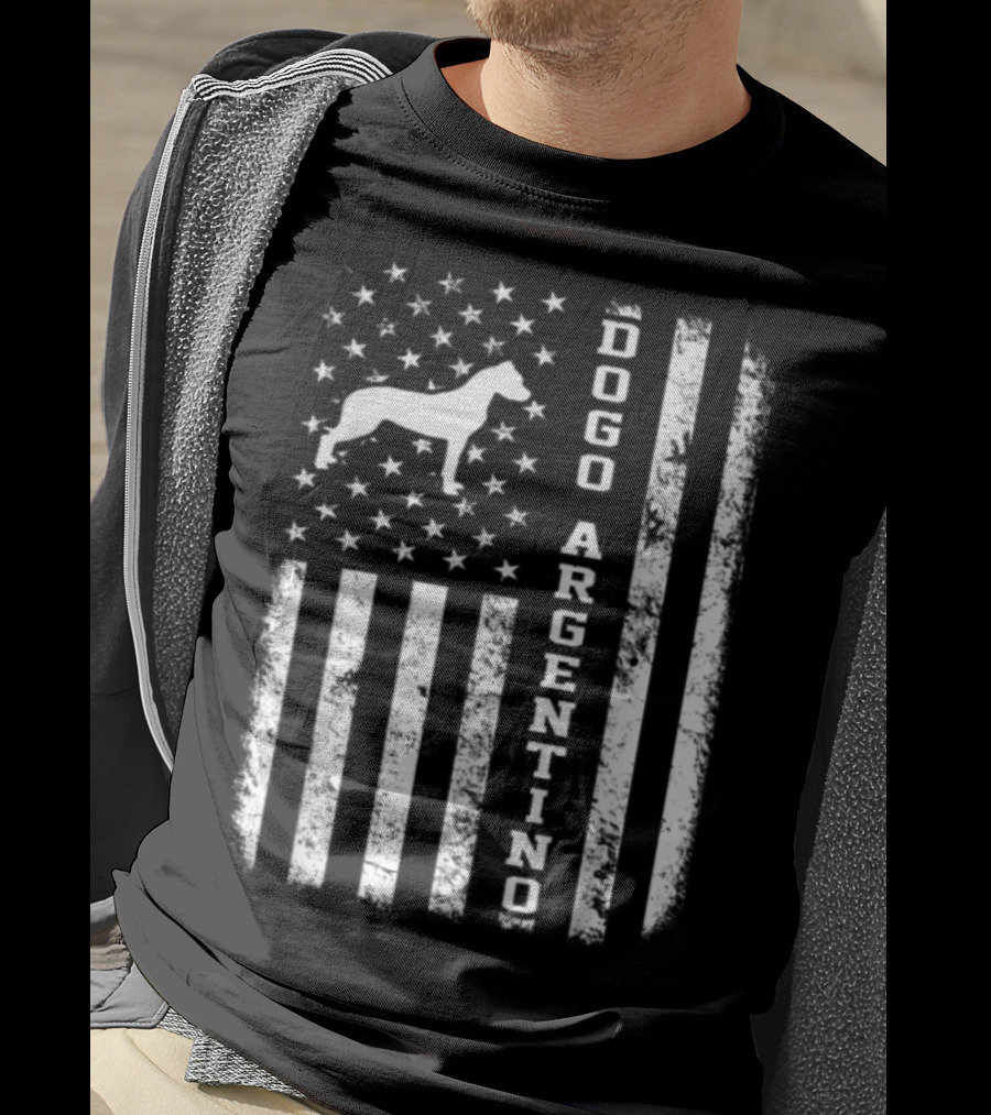 Vintage American Flag Dogo Argentino Dog T-Shirt