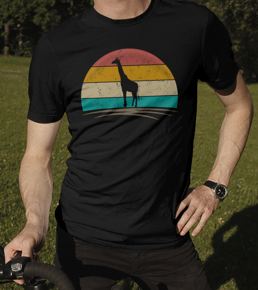 Vintage Giraffe Distressed Sunset Silhouette Giraffe Stripe Retro T-Shirt