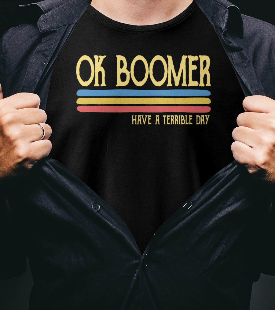 Ok Boomer Have A Terrible Day Retro Stripes T-Shirt