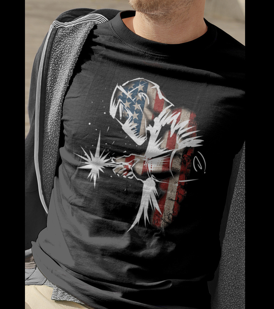 Welder American Flag USA Patriotic Welding Helmet T-Shirt