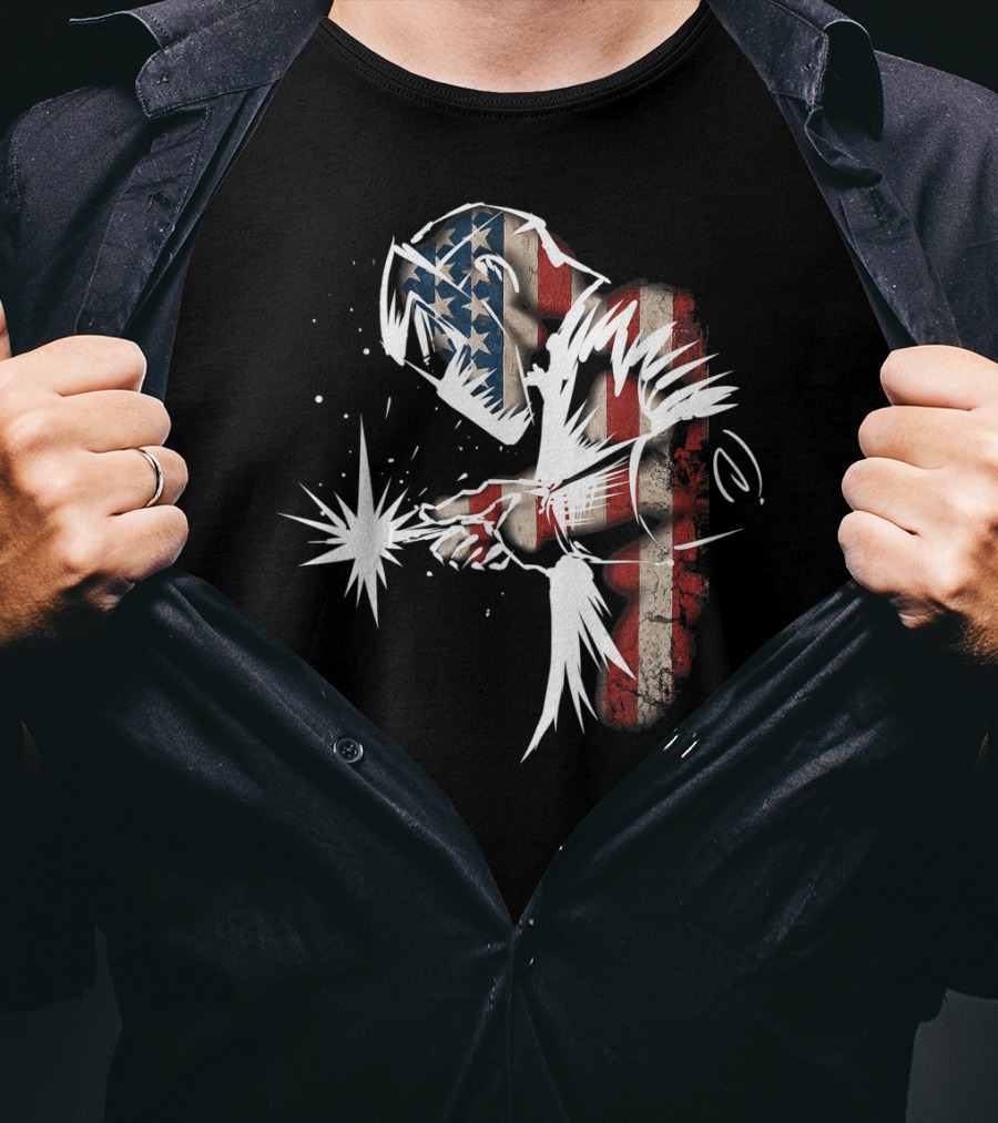 Welder American Flag USA Patriotic Welding Helmet T-Shirt