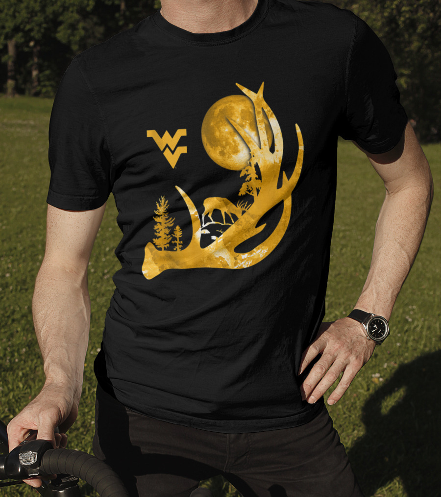 West Virginia Mountaineers Antler Moon Deer Silhouette Fan T-Shirt