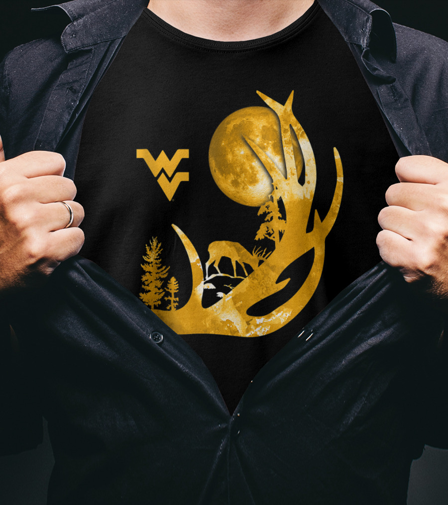 West Virginia Mountaineers Antler Moon Deer Silhouette Fan T-Shirt