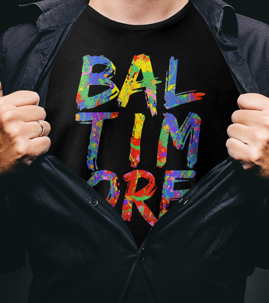 Baltimore Colorful Rainbow Paint Splash Effect T-Shirt