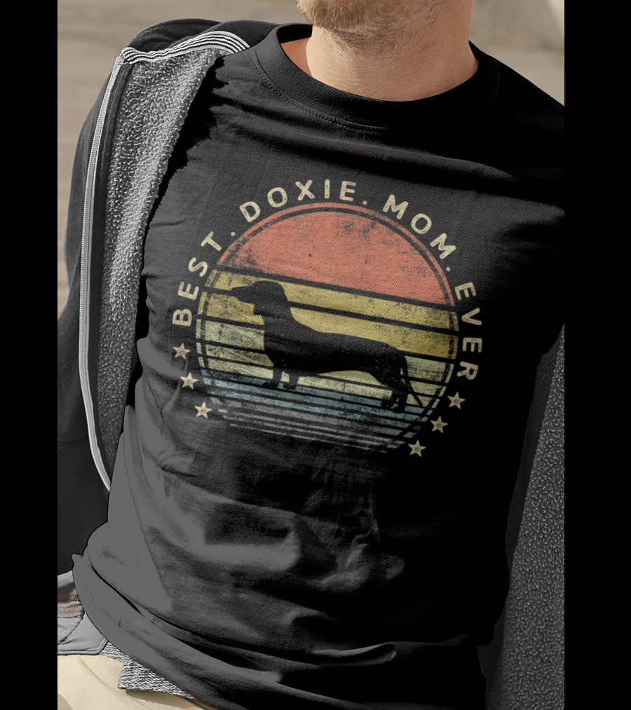 Best Doxie Mom Ever Retro Dachshund Silhouette Vintage Sunset T-Shirt