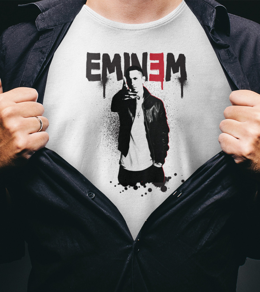 Eminem Sprayed Up Red E Iconic Leather Jacket T-Shirt