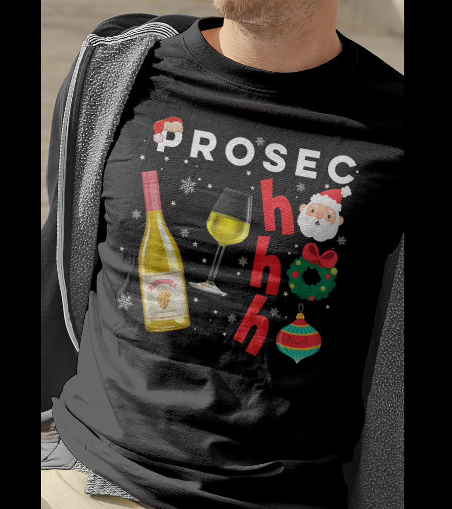 PROSEC HO HO Christmas Wine Santa Wreath Ornaments T-Shirt