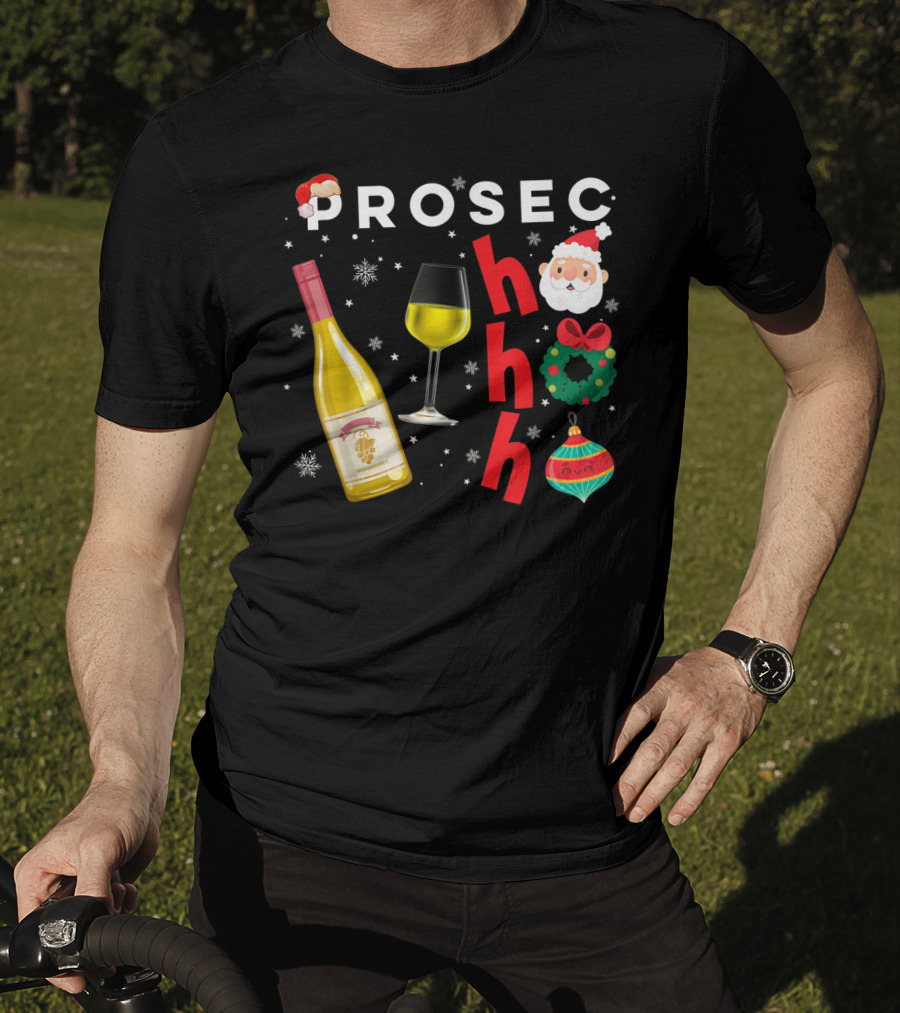 PROSEC HO HO Christmas Wine Santa Wreath Ornaments T-Shirt