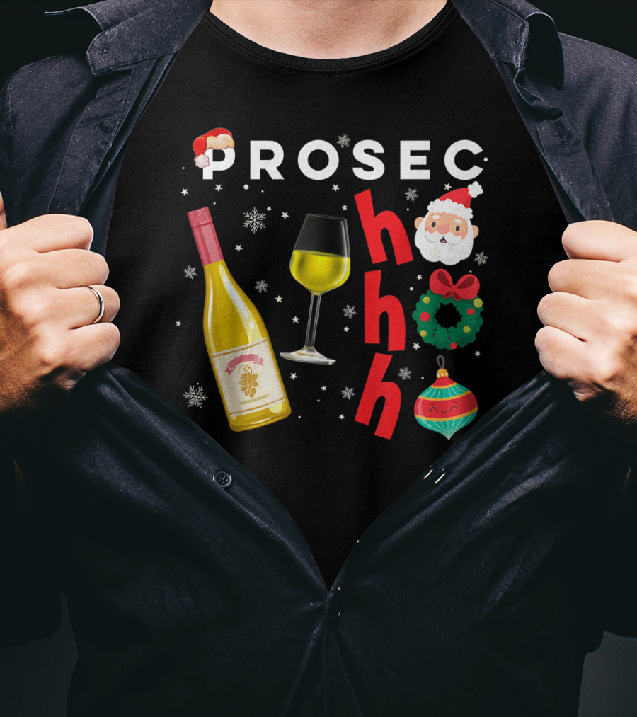 PROSEC HO HO Christmas Wine Santa Wreath Ornaments T-Shirt