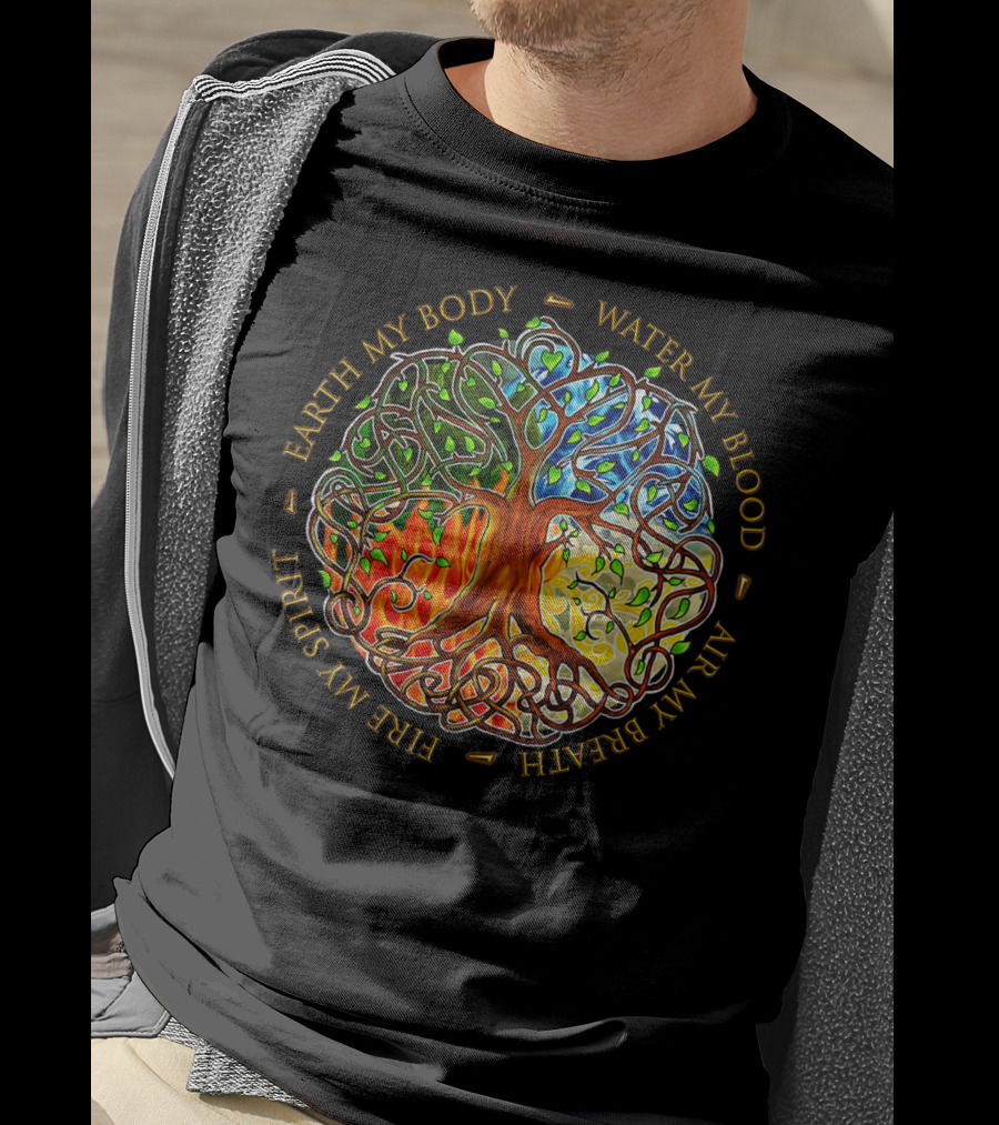 Yggdrasil Tree Of Life Earth My Body Water My Blood Fire My Spirit Air My Breath T-Shirt