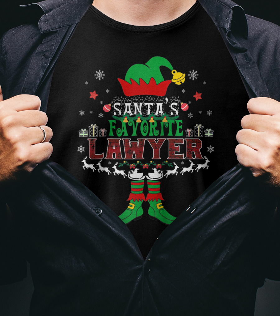 Santa's Favorite Lawyer Festive Elf Reindeer Snowflakes T-Shirt