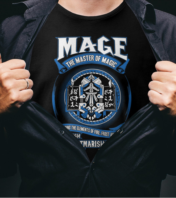 Mage Master Of Magic Wielding Elements Of Fire Frost Arcane Crush Nightmarish Enemies T-Shirt