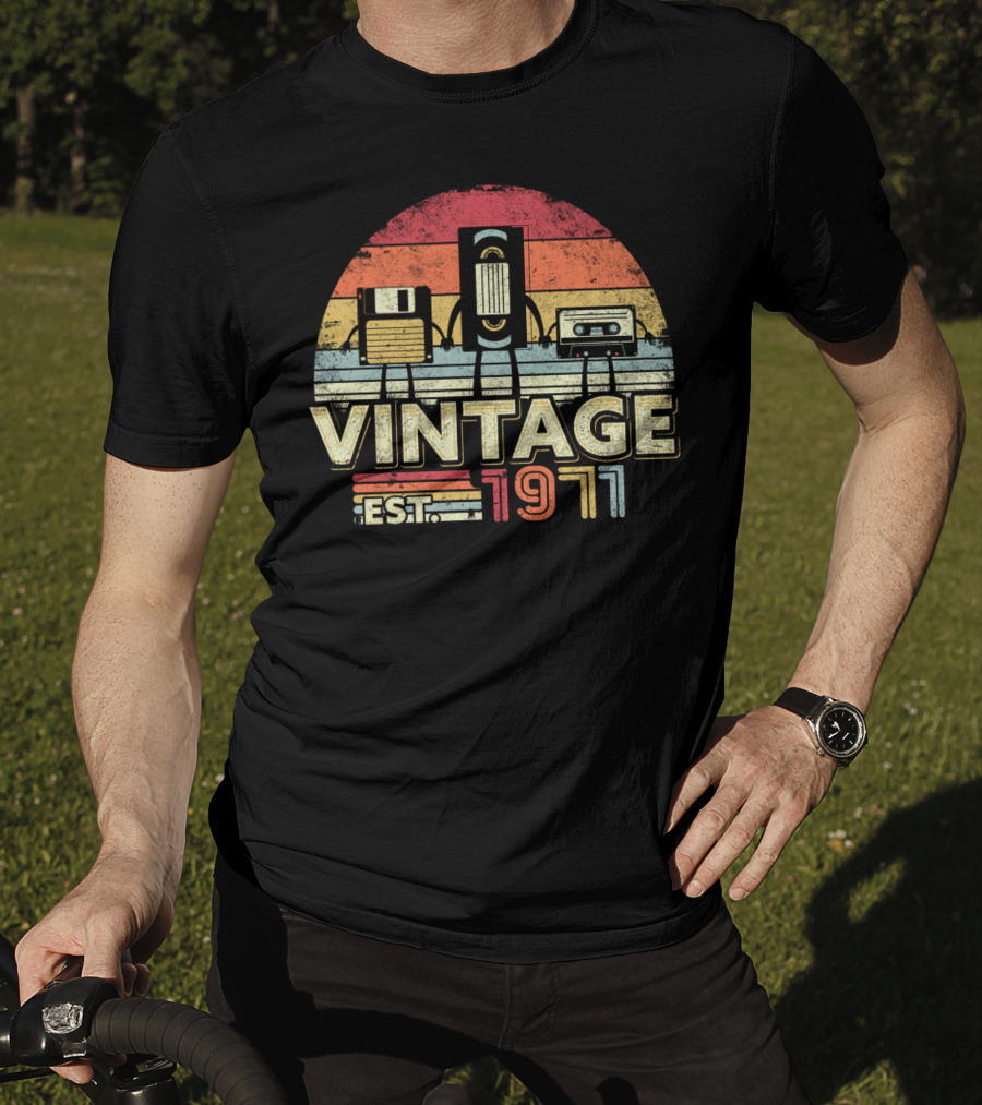 Vintage 1971 Est. Cassette Floppy Disk T-Shirt