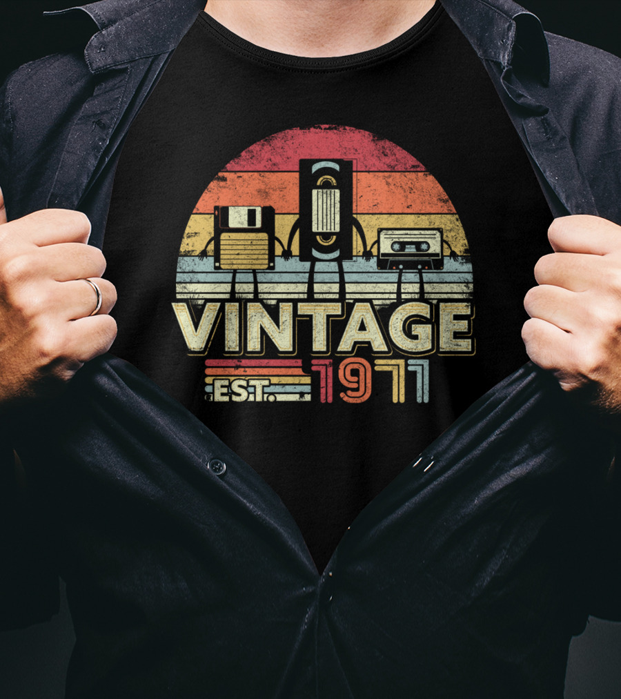Vintage 1971 Est. Cassette Floppy Disk T-Shirt