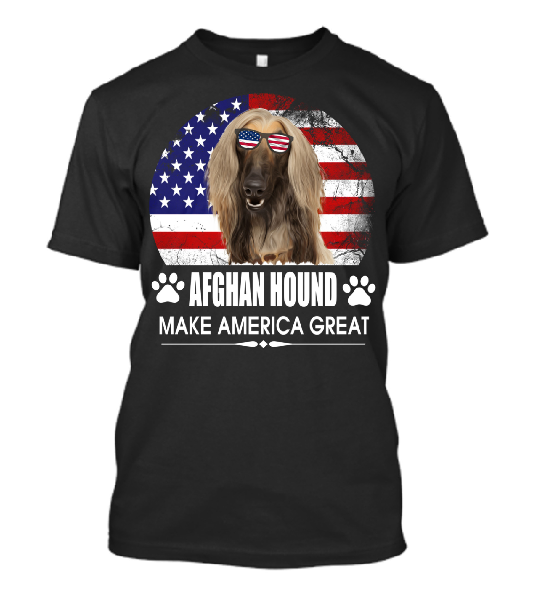 Afghan Hound Make America Great With Dog And Flag Paw Prints T-Shirt