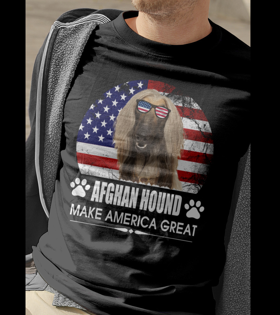 Afghan Hound Make America Great With Dog And Flag Paw Prints T-Shirt